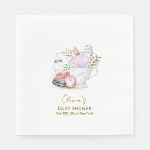 Bonjour Floral Macarons Milk Tea Baby Shower Napkin