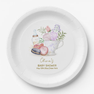 Bonjour Floral Macarons Milk Tea Baby Shower Paper Plate