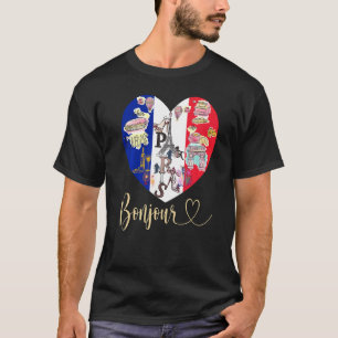 Bonjour France I Love Paris French Flag Heart Fren T-Shirt