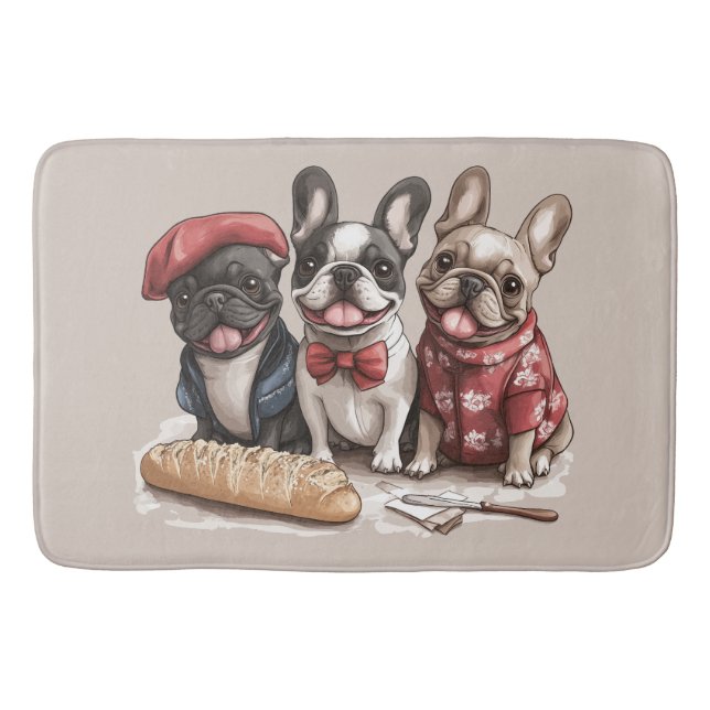 Bonjour French Bulldogs Bath Mat (Front)