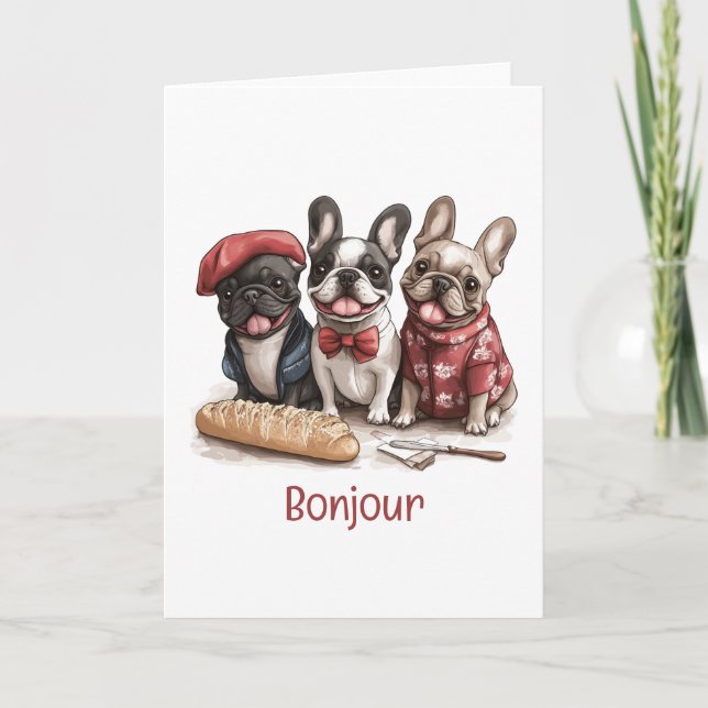 Bonjour French Bulldogs Card (Front)