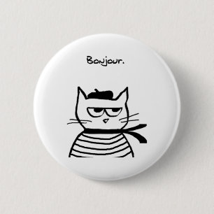 Bonjour French Cat Funny 6 Cm Round Badge