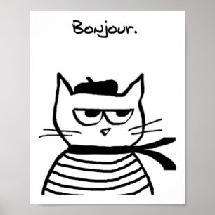 Bonjour French Cat Funny  Poster