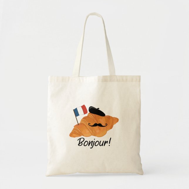Bonjour French Croissant - France Funny Food Tote Bag (Front)