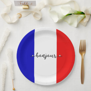 Bonjour French Flag Colours Paper Plate
