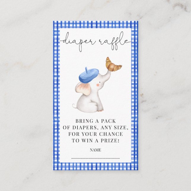 Bonjour French Gingham Blue Diaper Raffle Enclosure Card (Front)