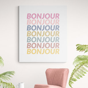 Bonjour French Hello Pastel Typography Artwork Faux Canvas Print