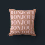 Bonjour | French Typography Terracotta and Blush Cushion<br><div class="desc">Minimalist Modern French Bonjour in Terracotta and Blush Throw Pillow</div>