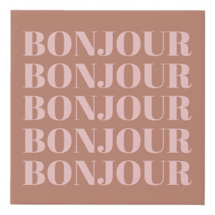 Bonjour   French Typography Terracotta and Blush  Faux Canvas Print
