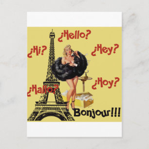 Bonjour - Girls Pin Up Postcard