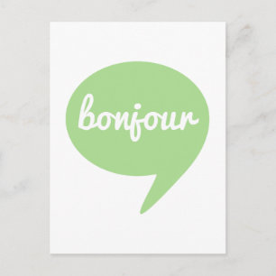 bonjour green speech bubble, French word art Postcard