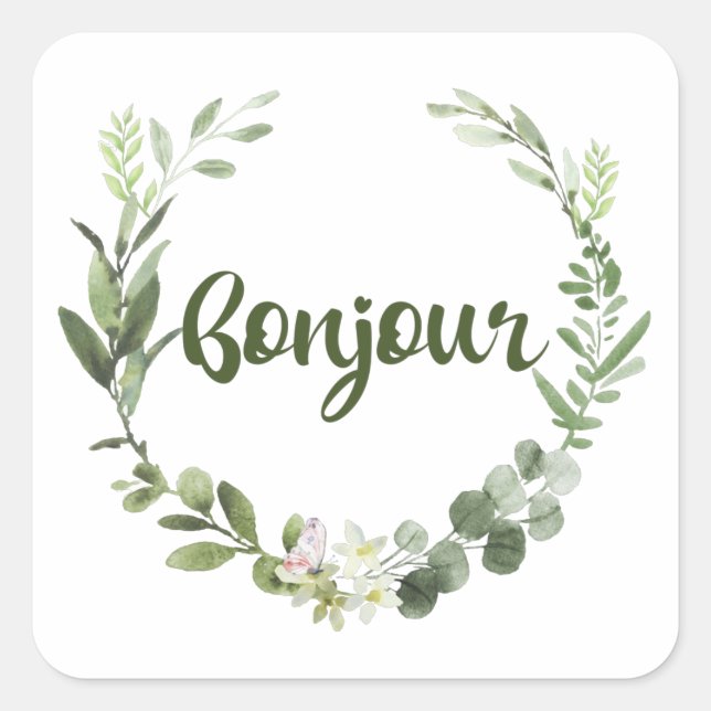 Bonjour Hello French Square Sticker (Front)