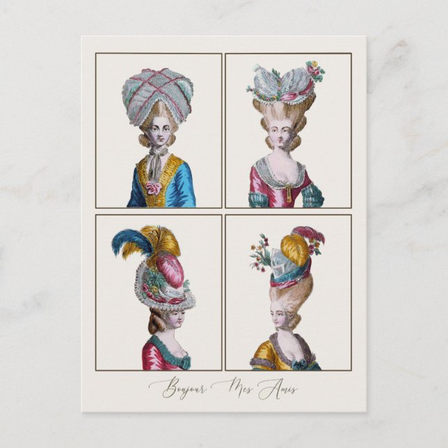 Bonjour Hello Friend Marie Antoinette Fashion Postcard (Front)