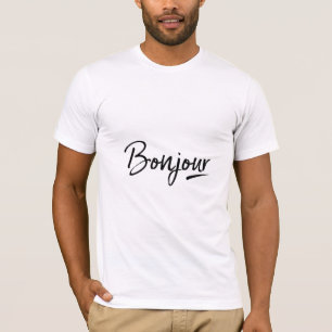 Bonjour (Hello) Greeting Black Text French Stylish T-Shirt