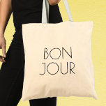 Bonjour, Hello in French Tote Bag<br><div class="desc">Bonjour French Tote Bag. French Themed to say “Hello” in French. Great as a Gift. Aesthetic for everyday too. Minimalist appeal. ____ PRODUCT DETAILS: Avaliable in 5 different sizes! Dimensions: 15.75” L x 15.25” W. Material: 4.75 oz of 100% cotton. Cotton Handles with stress point reinforced stiching. Choice of 5...</div>