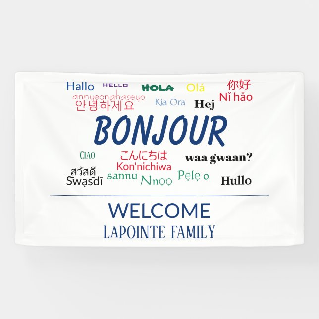 Bonjour Hello Languages World Colourful Family Banner (Horizontal)