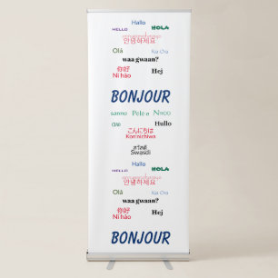 Bonjour Hello Languages World Colourful Selfie Retractable Banner