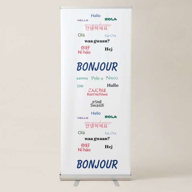 Bonjour Hello Languages World Colourful Selfie Retractable Banner (Front)