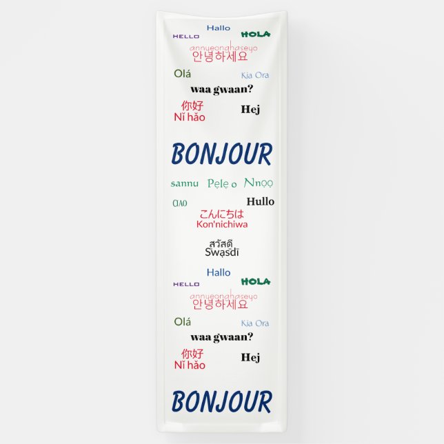 Bonjour Hello Languages World Travel Colourful Banner (Vertical)