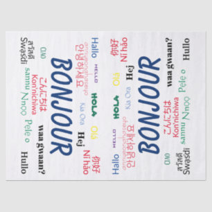 Bonjour Hello Languages World Travel Colourful Tissue Paper