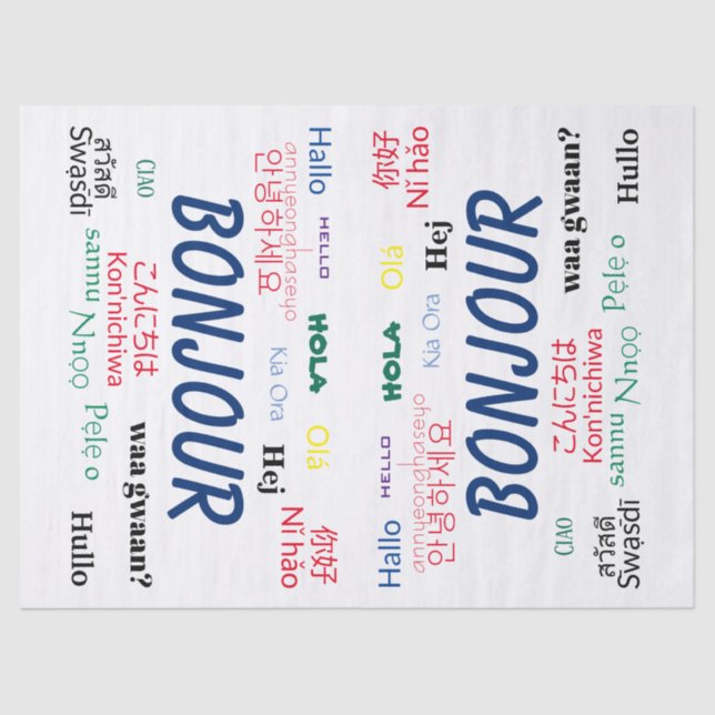 Bonjour Hello Languages World Travel Colourful Tissue Paper (Front)