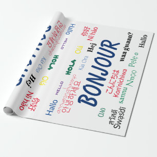 Bonjour Hello Languages World Travel Colourful Wrapping Paper