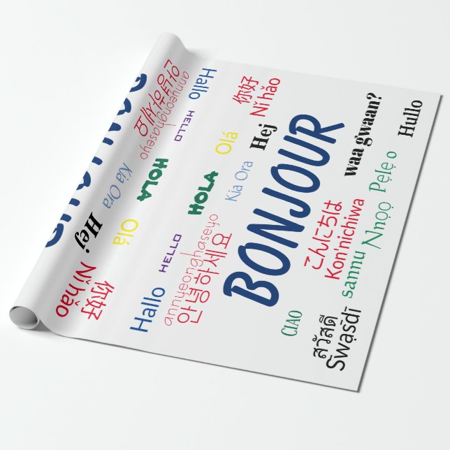 Bonjour Hello Languages World Travel Colourful Wrapping Paper (Unrolled)
