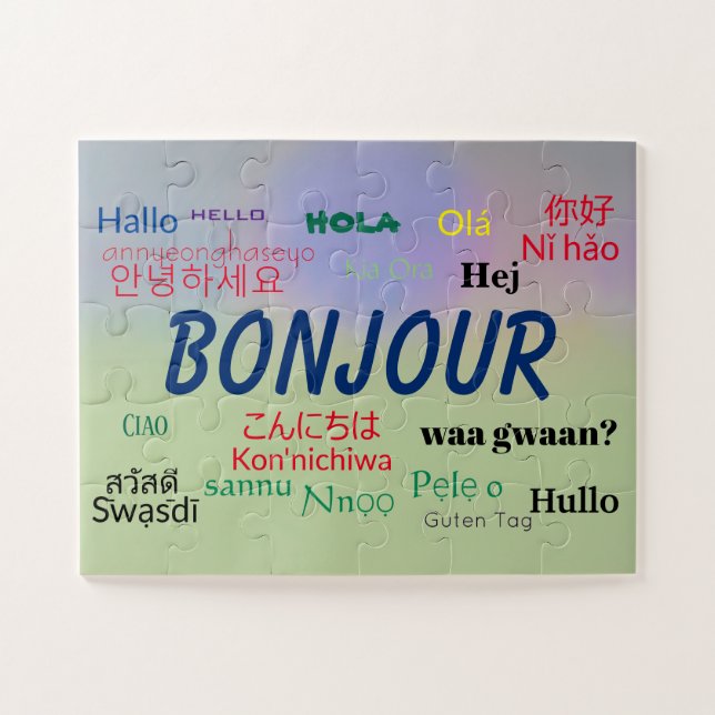Bonjour Hello Many Languages World Colourful Jigsaw Puzzle (Horizontal)