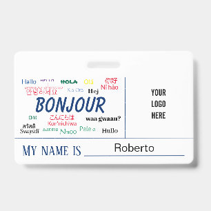 Bonjour Hello World Many Languages Logo Name ID Badge