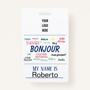 Bonjour Hello World Travel Languages Colourful ID Badge