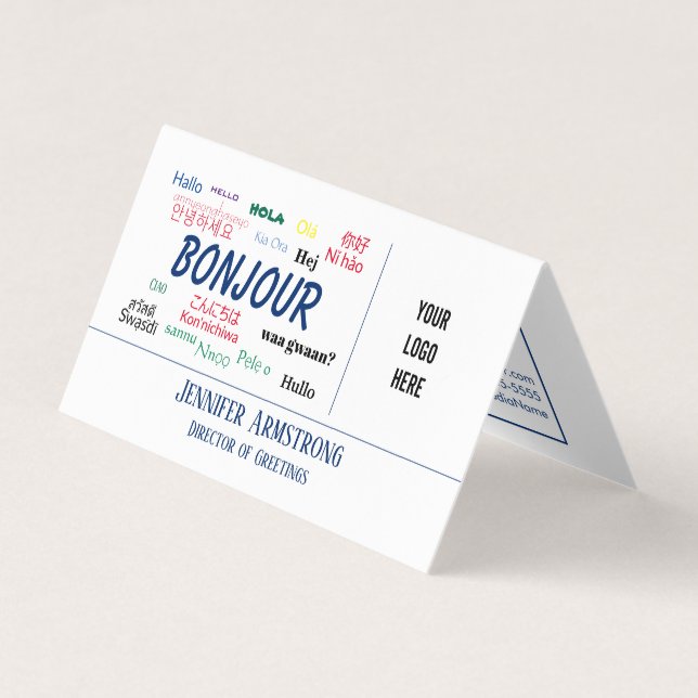 Bonjour Hello World Travel Languages Colourful Nam Business Card (Front)