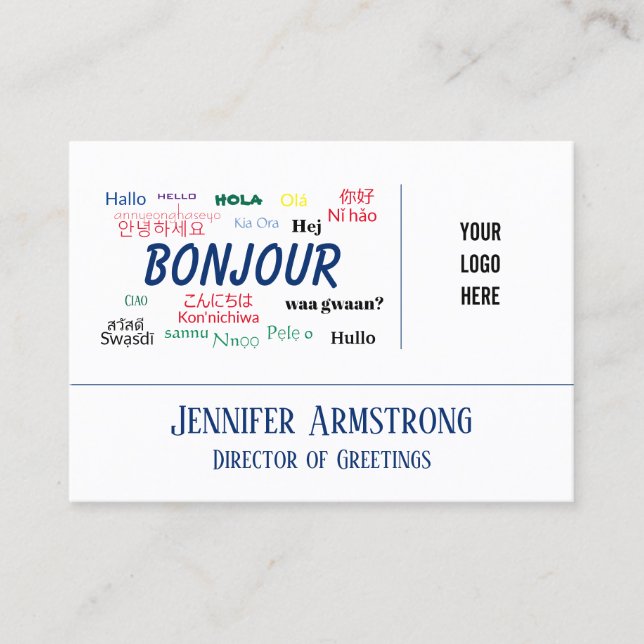 Bonjour Hello World Travel Languages Colourful Nam Business Card (Front)