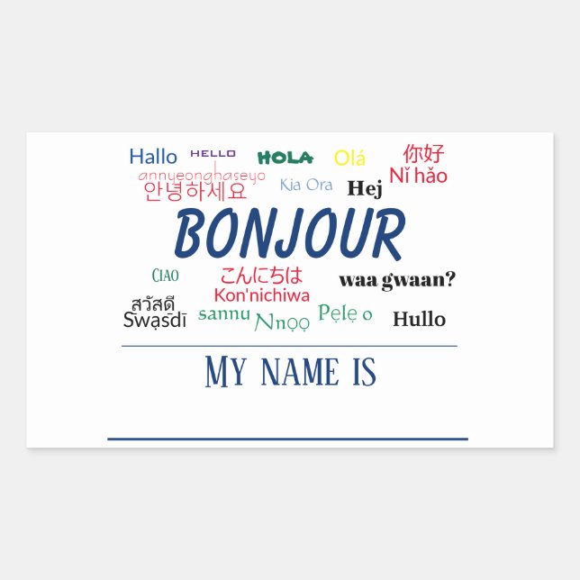 Bonjour Hello World Travel Languages Colourful Nam Rectangular Sticker (Front)