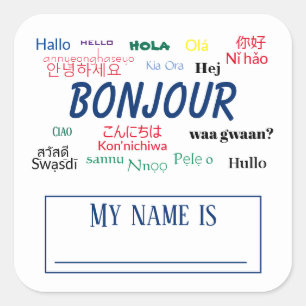 Bonjour Hello World Travel Languages Colourful Nam Square Sticker