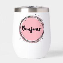 Bonjour in pink on white