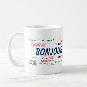 Bonjour Languages World Travel Colourful Coffee Mug