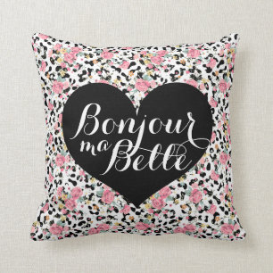 Bonjour Ma Belle   Glam Retro Floral Leopard Cushion