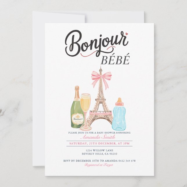 Bonjour Milk Bottle French Baby Shower Invitation (Front)