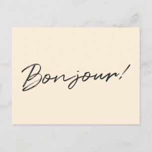 Bonjour! Modern Script Cream Ivory French Hello Postcard
