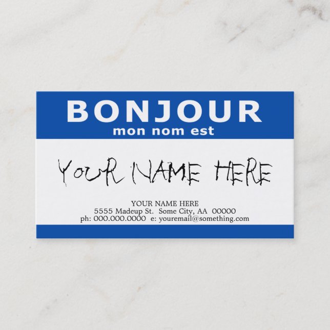 BONJOUR mon nom est (blue) Business Card (Front)