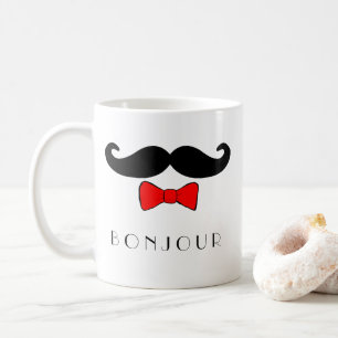 Bonjour Moustache and Red Bowtie Coffee Mug