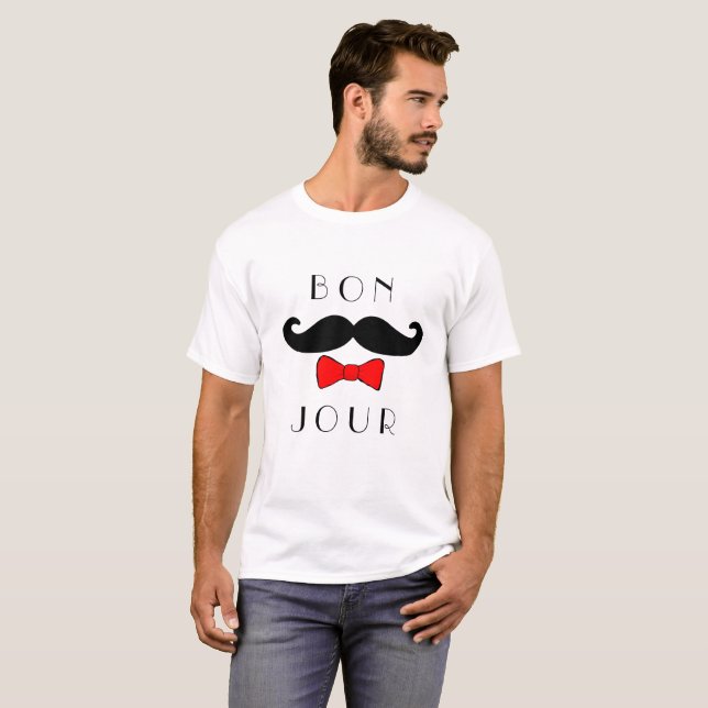 Bonjour Moustache Bowtie Funny Classic T-Shirt (Front Full)