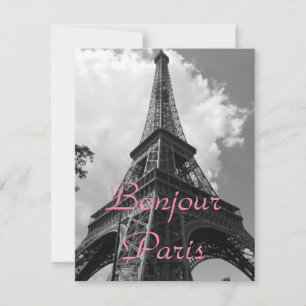 Bonjour Paris Black White Eiffel Tower France Holiday Card