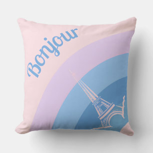 Bonjour Paris Eiffel Tower Art Throw Pillow