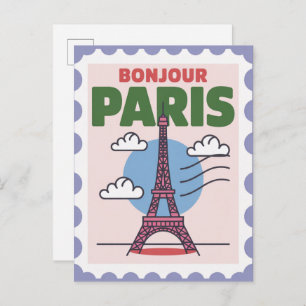 Bonjour Paris France Vintage Travel Postcard