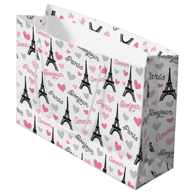 Bonjour Paris pattern party gift bag (Front Angled)