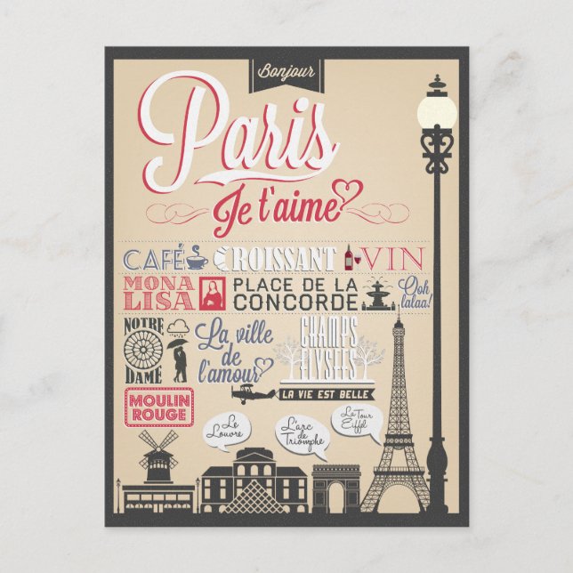 Bonjour Paris Vintage Postcard (Front)