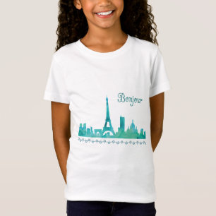 Bonjour Paris Watercolor Silhouette T-Shirt