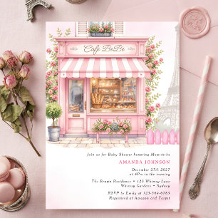 Bonjour Parisian Cafe Bebe Pink Baby Shower  Invitation