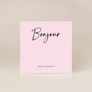 Bonjour   Pink and Black Elegant French Script Card